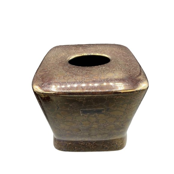 Joseph Abboud Bronze Ceramic Bathroom Set Tissue Cover Soap Dish Toothbrush Hold - Picture 10 of 16